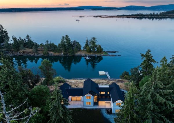 Aerial view of The Inlet and its waterfront setting in Chemainus